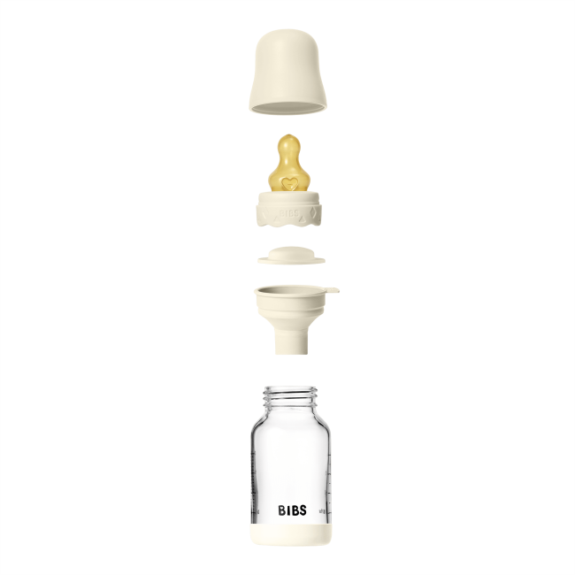 Bibs - set complet biberon boheme din sticla anticolici cu tetina din latex, flux lent, 120 ml, ivory bbb50192216