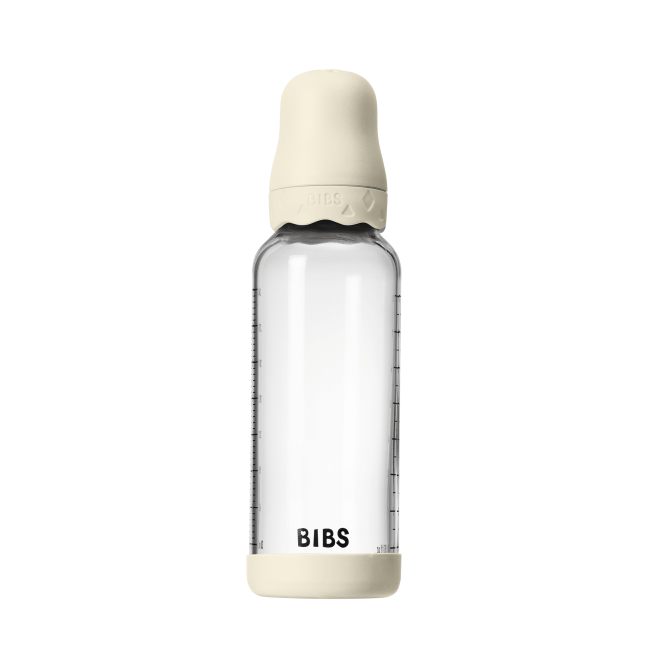 Bibs - set complet biberon boheme din sticla anticolici cu tetina din latex, flux mediu, 240 ml, ivory bbb50202216