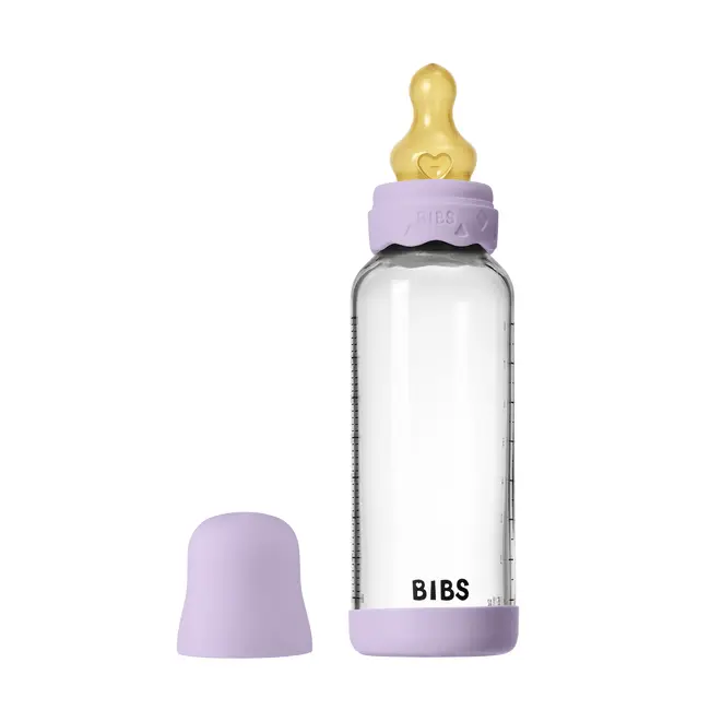 Bibs - set complet biberon boheme din sticla anticolici cu tetina din latex, flux mediu, 240 ml, violet sky bbb50202291