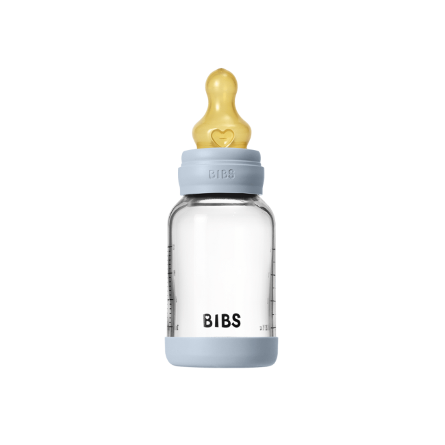 Bibs - set complet biberon din sticla anticolici cu tetina din latex, flux lent, 120 ml, baby blue bbb5019231