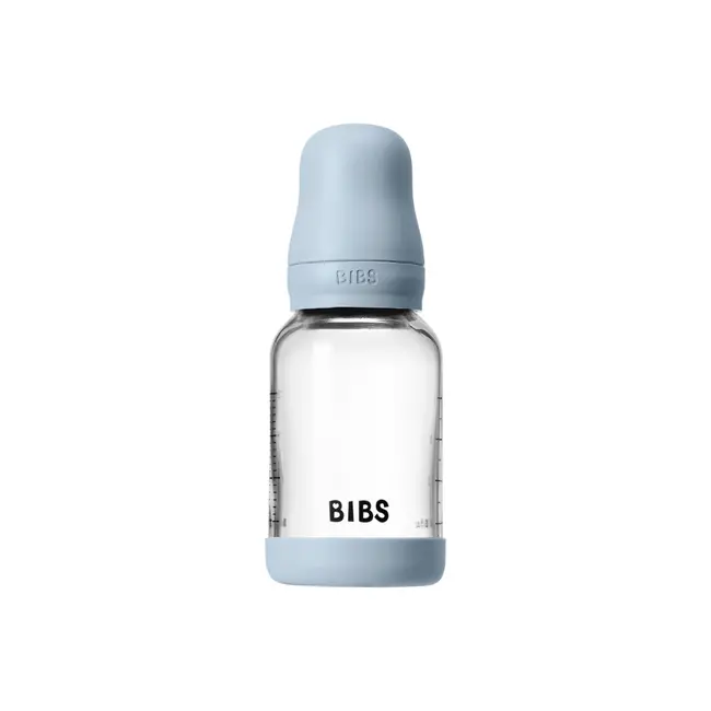 Bibs - set complet biberon din sticla anticolici cu tetina din latex, flux lent, 120 ml, baby blue bbb5019231