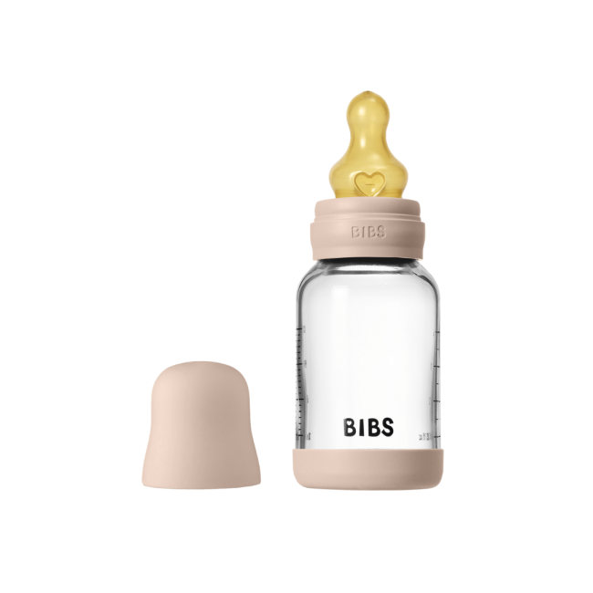 Bibs - set complet biberon din sticla anticolici cu tetina din latex, flux lent, 120 ml, blush bbb5019244