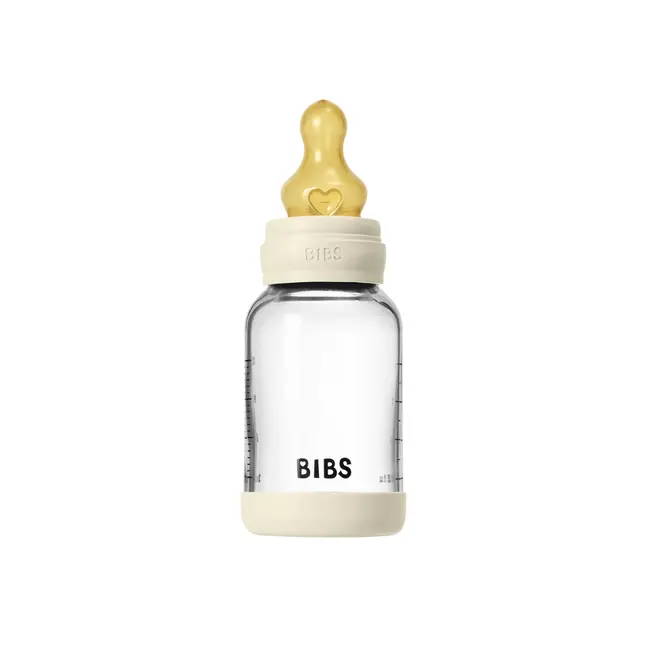Bibs - set complet biberon din sticla anticolici cu tetina din latex, flux lent, 120 ml, ivory bbb5019216