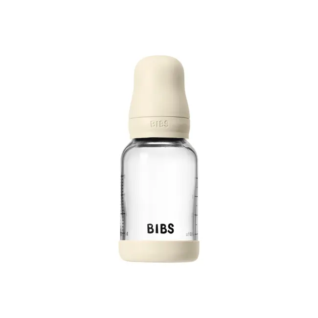 Bibs - set complet biberon din sticla anticolici cu tetina din latex, flux lent, 120 ml, ivory bbb5019216