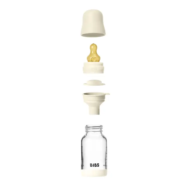 Bibs - set complet biberon din sticla anticolici cu tetina din latex, flux lent, 120 ml, ivory bbb5019216