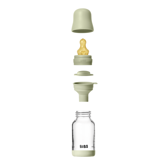Bibs - set complet biberon din sticla anticolici cu tetina din latex, flux lent, 120 ml, sage bbb5019250