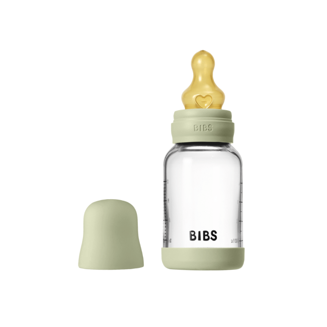 Bibs - set complet biberon din sticla anticolici cu tetina din latex, flux lent, 120 ml, sage bbb5019250