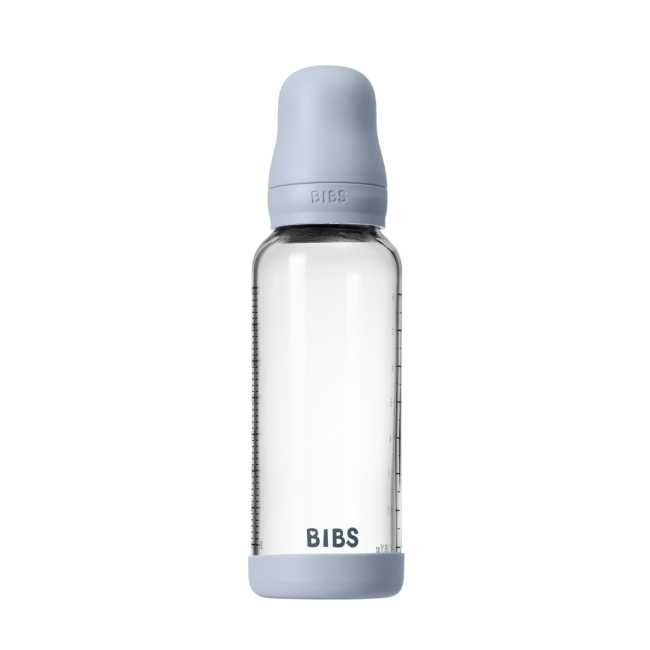 Bibs - set complet biberon din sticla anticolici cu tetina din latex, flux mediu, 240 ml, baby blue bbb5020231