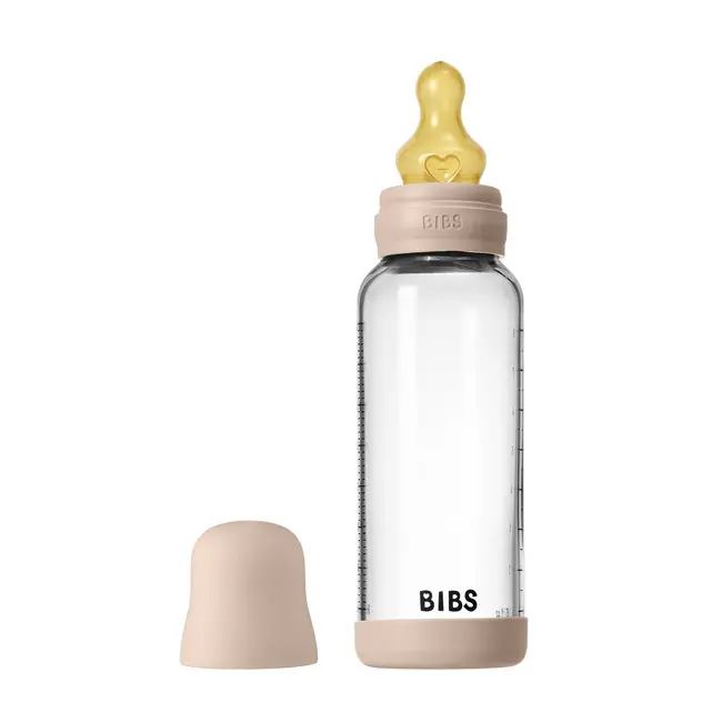Bibs - set complet biberon din sticla anticolici cu tetina din latex, flux mediu, 240 ml, blush bbb5020244