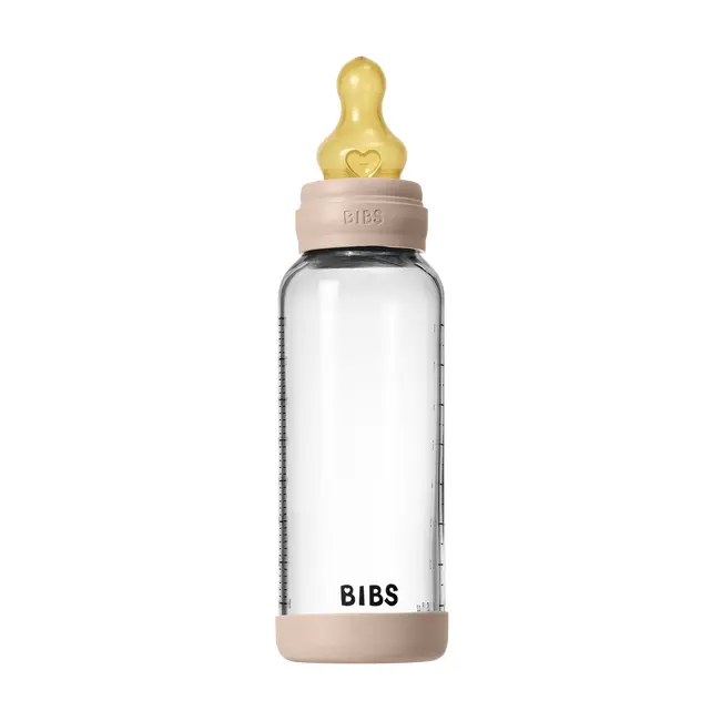 Bibs - set complet biberon din sticla anticolici cu tetina din latex, flux mediu, 240 ml, blush bbb5020244