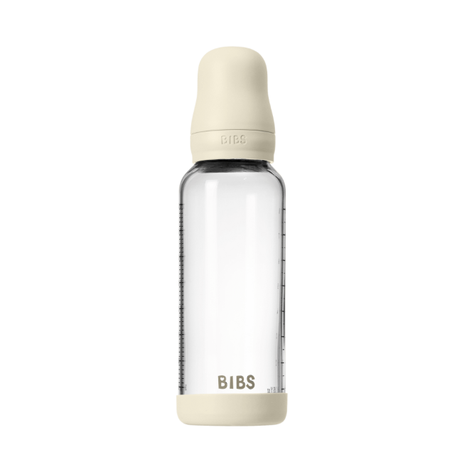 Bibs - set complet biberon din sticla anticolici cu tetina din latex, flux mediu, 240 ml, ivory bbb5020216