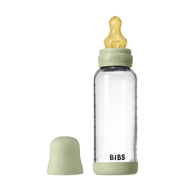 Bibs - set complet biberon din sticla anticolici cu tetina din latex, flux mediu, 240 ml, sage bbb5020250