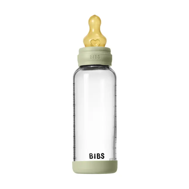Bibs - set complet biberon din sticla anticolici cu tetina din latex, flux mediu, 240 ml, sage bbb5020250