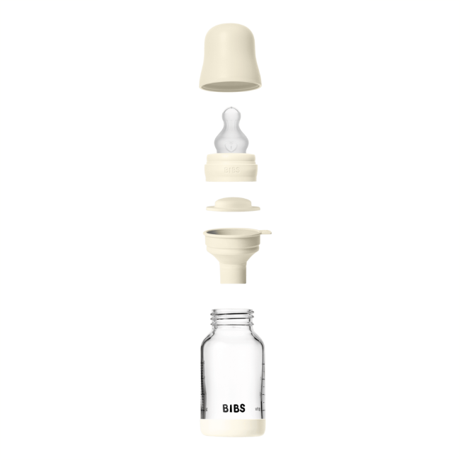 Bibs - set complet biberon din sticla anticolici cu tetina din silicon flux lent, 120 ml, ivory bbb50191216