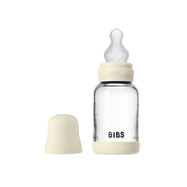 Bibs - set complet biberon din sticla anticolici cu tetina din silicon flux lent, 120 ml, ivory bbb50191216