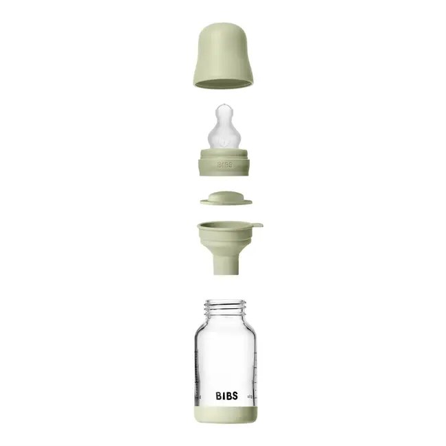 Bibs - set complet biberon din sticla anticolici cu tetina din silicon flux lent, 120 ml, sage bbb50191250