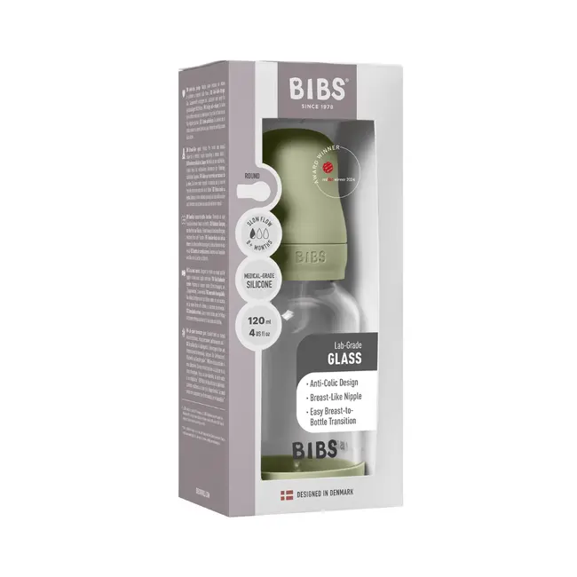Bibs - set complet biberon din sticla anticolici cu tetina din silicon flux lent, 120 ml, sage bbb50191250