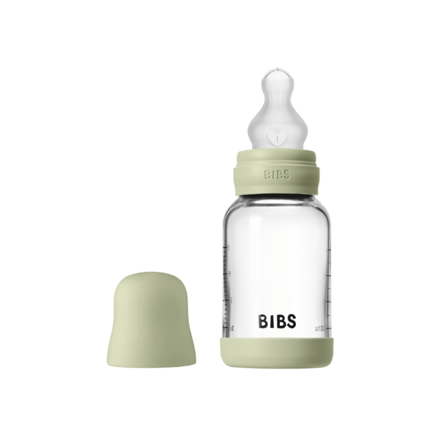 Bibs - set complet biberon din sticla anticolici cu tetina din silicon flux lent, 120 ml, sage bbb50191250