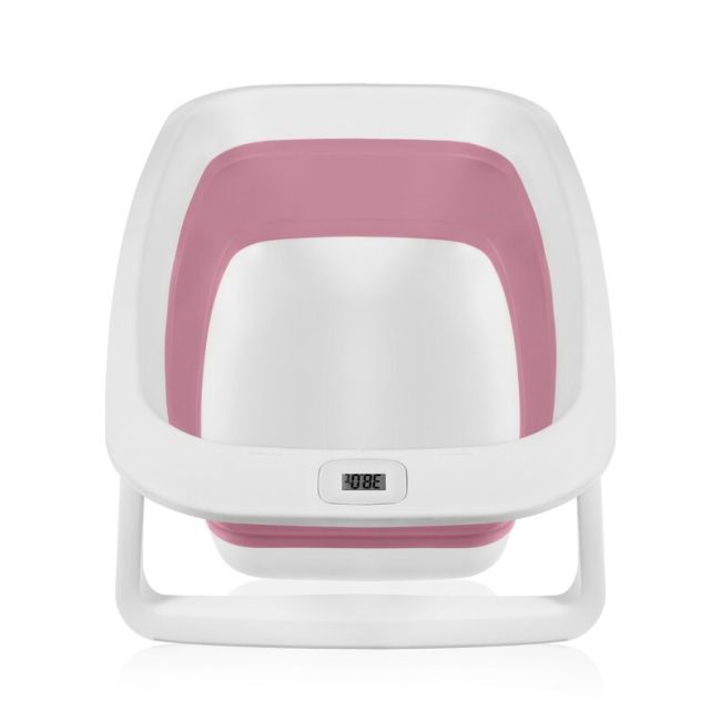 Cadita pliabila, Lionelo, Bubble, Suport anatomic si dop incluse, Cu termometru, Capacitate 50 l, 85 x 50 cm, Roz BYNLOC-BABY_BUBBLE_PINK_MAGNOLIA