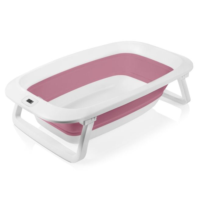 Cadita pliabila, Lionelo, Bubble, Suport anatomic si dop incluse, Cu termometru, Capacitate 50 l, 85 x 50 cm, Roz BYNLOC-BABY_BUBBLE_PINK_MAGNOLIA
