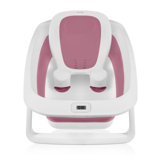 Cadita pliabila, Lionelo, Bubble, Suport anatomic si dop incluse, Cu termometru, Capacitate 50 l, 85 x 50 cm, Roz BYNLOC-BABY_BUBBLE_PINK_MAGNOLIA