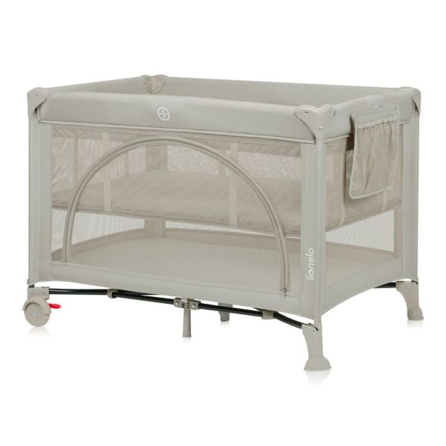 Patut pliant, Lionelo, Laura, 102 x 74 cm, Cu doua nivele, Functie de tarc, Cu roti, Include salteluta si geanta de transport, Pereti din plasa, Deschidere laterala, Pana la 15 kg, 0 luni +, Bej BYNLO-LAURA_BEIGE_SAND