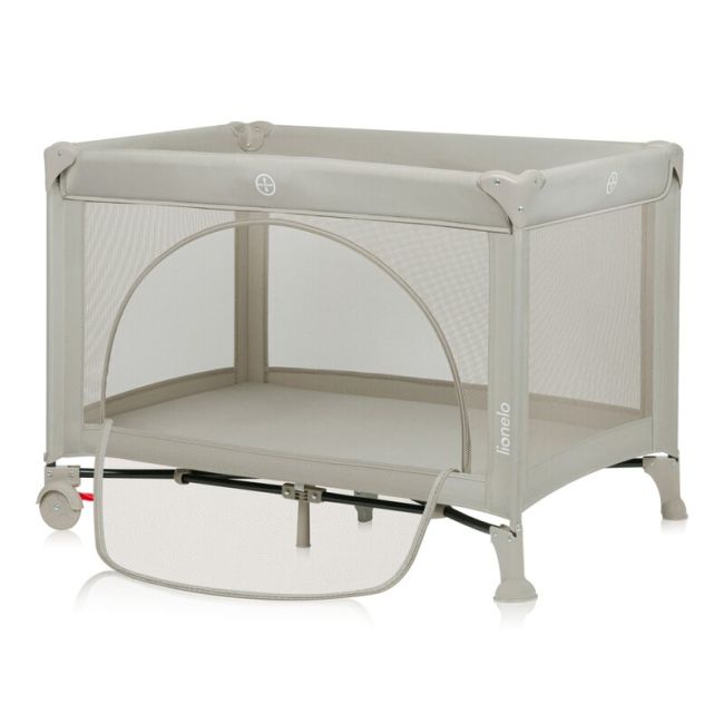 Patut pliant, Lionelo, Laura, 102 x 74 cm, Cu doua nivele, Functie de tarc, Cu roti, Include salteluta si geanta de transport, Pereti din plasa, Deschidere laterala, Pana la 15 kg, 0 luni +, Bej BYNLO-LAURA_BEIGE_SAND