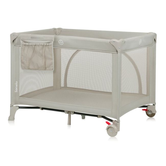 Patut pliant, Lionelo, Laura, 102 x 74 cm, Cu doua nivele, Functie de tarc, Cu roti, Include salteluta si geanta de transport, Pereti din plasa, Deschidere laterala, Pana la 15 kg, 0 luni +, Bej BYNLO-LAURA_BEIGE_SAND