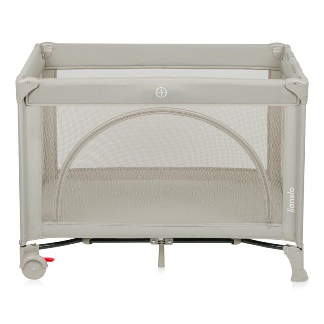 Patut pliant, Lionelo, Laura, 102 x 74 cm, Cu doua nivele, Functie de tarc, Cu roti, Include salteluta si geanta de transport, Pereti din plasa, Deschidere laterala, Pana la 15 kg, 0 luni +, Bej BYNLO-LAURA_BEIGE_SAND