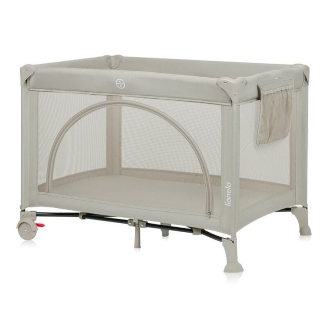 Patut pliant, Lionelo, Laura, 102 x 74 cm, Cu doua nivele, Functie de tarc, Cu roti, Include salteluta si geanta de transport, Pereti din plasa, Deschidere laterala, Pana la 15 kg, 0 luni +, Bej BYNLO-LAURA_BEIGE_SAND