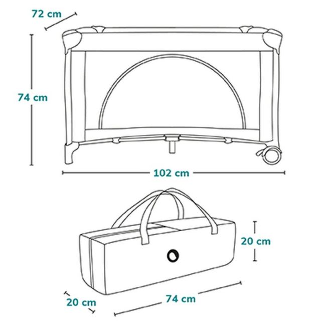 Patut pliant, Lionelo, Laura, 102 x 74 cm, Cu doua nivele, Functie de tarc, Cu roti, Include salteluta si geanta de transport, Pereti din plasa, Deschidere laterala, Pana la 15 kg, 0 luni +, Gri BYNLO-LAURA_GREY_CONCRETE