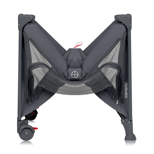 Patut pliant, Lionelo, Laura, 102 x 74 cm, Cu doua nivele, Functie de tarc, Cu roti, Include salteluta si geanta de transport, Pereti din plasa, Deschidere laterala, Pana la 15 kg, 0 luni +, Gri BYNLO-LAURA_GREY_CONCRETE