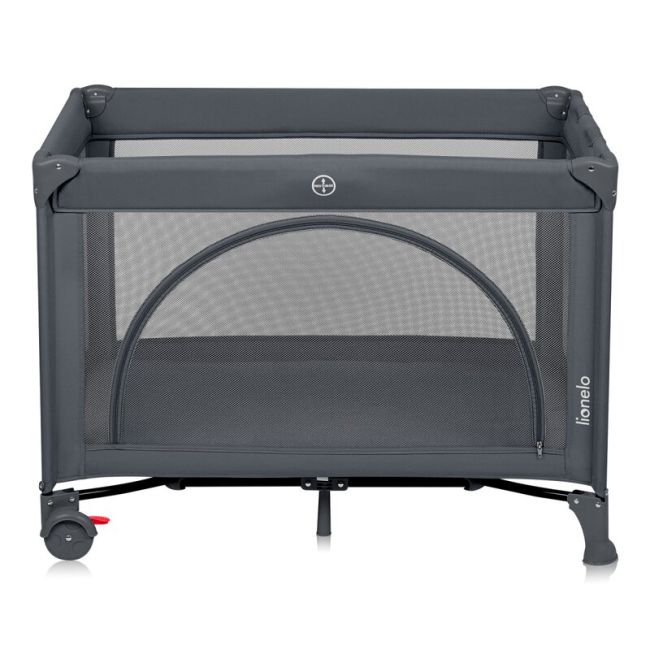 Patut pliant, Lionelo, Laura, 102 x 74 cm, Cu doua nivele, Functie de tarc, Cu roti, Include salteluta si geanta de transport, Pereti din plasa, Deschidere laterala, Pana la 15 kg, 0 luni +, Gri BYNLO-LAURA_GREY_CONCRETE