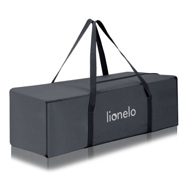 Patut pliant, Lionelo, Laura, 102 x 74 cm, Cu doua nivele, Functie de tarc, Cu roti, Include salteluta si geanta de transport, Pereti din plasa, Deschidere laterala, Pana la 15 kg, 0 luni +, Gri BYNLO-LAURA_GREY_CONCRETE