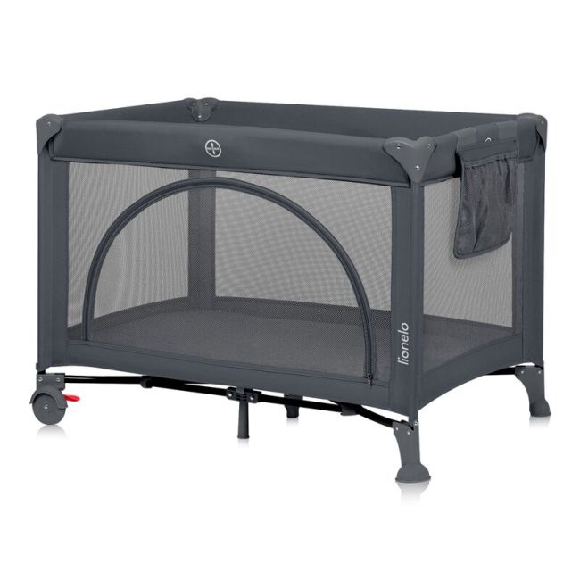Patut pliant, Lionelo, Laura, 102 x 74 cm, Cu doua nivele, Functie de tarc, Cu roti, Include salteluta si geanta de transport, Pereti din plasa, Deschidere laterala, Pana la 15 kg, 0 luni +, Gri BYNLO-LAURA_GREY_CONCRETE