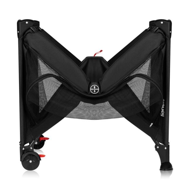 Patut pliant, Lionelo, Laura, 102 x 74 cm, Cu doua nivele, Functie de tarc, Cu roti, Include salteluta si geanta de transport, Pereti din plasa, Deschidere laterala, Pana la 15 kg, 0 luni +, Negru BYNLO-LAURA_BLACK_CARBON