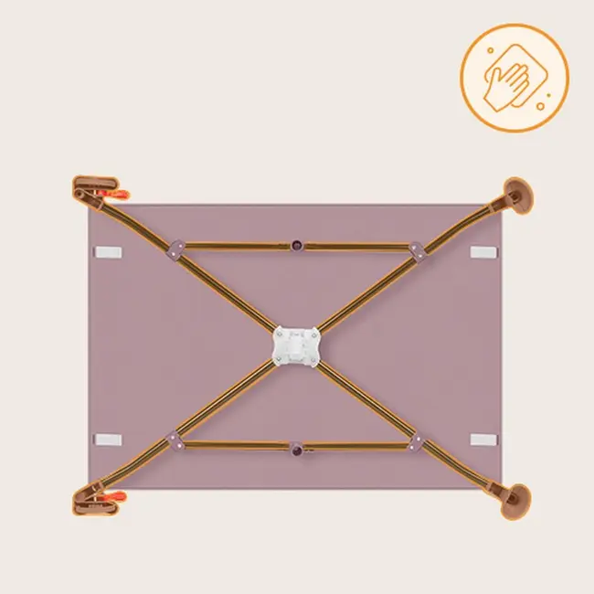 Patut pliant, Lionelo, Laura, 102 x 74 cm, Cu doua nivele, Functie de tarc, Cu roti, Include salteluta si geanta de transport, Pereti din plasa, Deschidere laterala, Pana la 15 kg, 0 luni +, Roz BYNLO-LAURA_PINK_NUDE