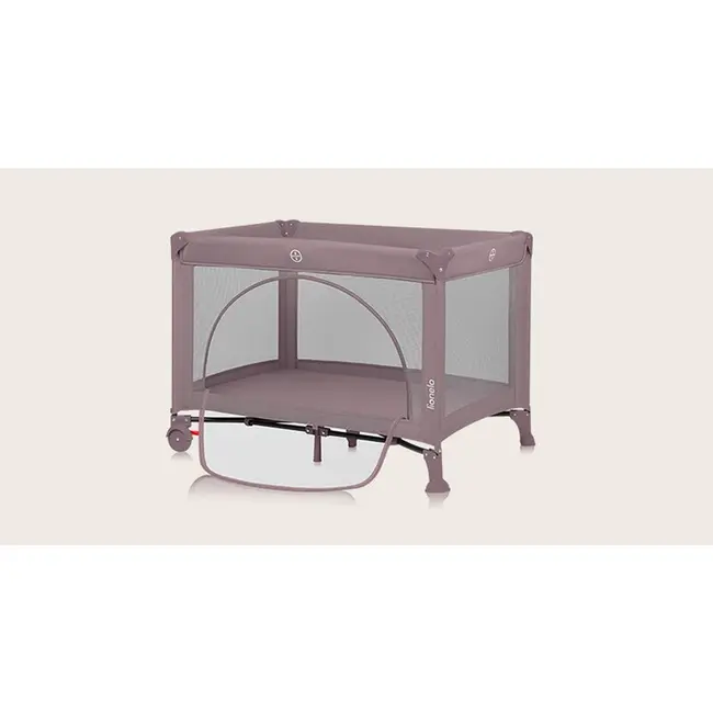 Patut pliant, Lionelo, Laura, 102 x 74 cm, Cu doua nivele, Functie de tarc, Cu roti, Include salteluta si geanta de transport, Pereti din plasa, Deschidere laterala, Pana la 15 kg, 0 luni +, Roz BYNLO-LAURA_PINK_NUDE