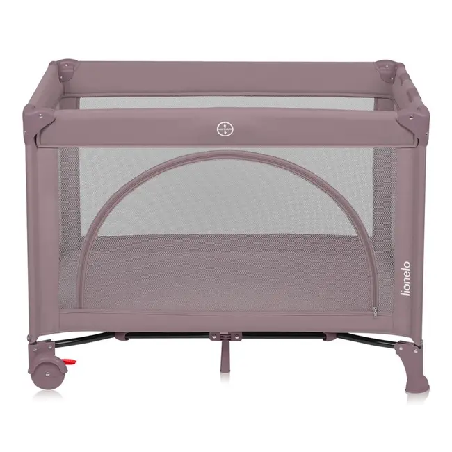 Patut pliant, Lionelo, Laura, 102 x 74 cm, Cu doua nivele, Functie de tarc, Cu roti, Include salteluta si geanta de transport, Pereti din plasa, Deschidere laterala, Pana la 15 kg, 0 luni +, Roz BYNLO-LAURA_PINK_NUDE