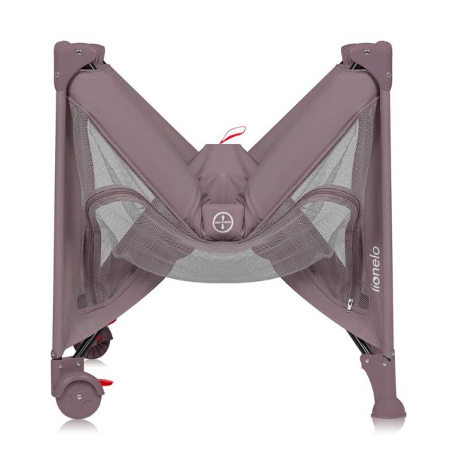 Patut pliant, Lionelo, Laura, 102 x 74 cm, Cu doua nivele, Functie de tarc, Cu roti, Include salteluta si geanta de transport, Pereti din plasa, Deschidere laterala, Pana la 15 kg, 0 luni +, Roz BYNLO-LAURA_PINK_NUDE