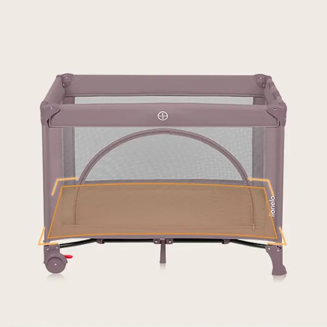 Patut pliant, Lionelo, Laura, 102 x 74 cm, Cu doua nivele, Functie de tarc, Cu roti, Include salteluta si geanta de transport, Pereti din plasa, Deschidere laterala, Pana la 15 kg, 0 luni +, Roz BYNLO-LAURA_PINK_NUDE