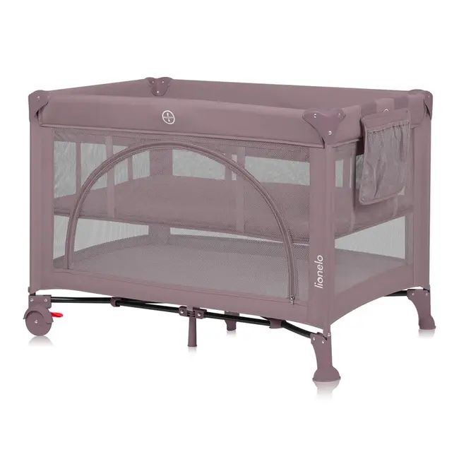 Patut pliant, Lionelo, Laura, 102 x 74 cm, Cu doua nivele, Functie de tarc, Cu roti, Include salteluta si geanta de transport, Pereti din plasa, Deschidere laterala, Pana la 15 kg, 0 luni +, Roz BYNLO-LAURA_PINK_NUDE