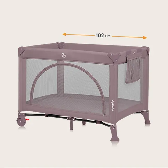 Patut pliant, Lionelo, Laura, 102 x 74 cm, Cu doua nivele, Functie de tarc, Cu roti, Include salteluta si geanta de transport, Pereti din plasa, Deschidere laterala, Pana la 15 kg, 0 luni +, Roz BYNLO-LAURA_PINK_NUDE