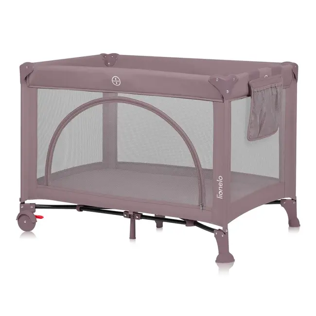 Patut pliant, Lionelo, Laura, 102 x 74 cm, Cu doua nivele, Functie de tarc, Cu roti, Include salteluta si geanta de transport, Pereti din plasa, Deschidere laterala, Pana la 15 kg, 0 luni +, Roz BYNLO-LAURA_PINK_NUDE