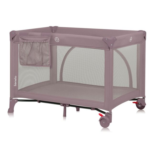 Patut pliant, Lionelo, Laura, 102 x 74 cm, Cu doua nivele, Functie de tarc, Cu roti, Include salteluta si geanta de transport, Pereti din plasa, Deschidere laterala, Pana la 15 kg, 0 luni +, Roz BYNLO-LAURA_PINK_NUDE