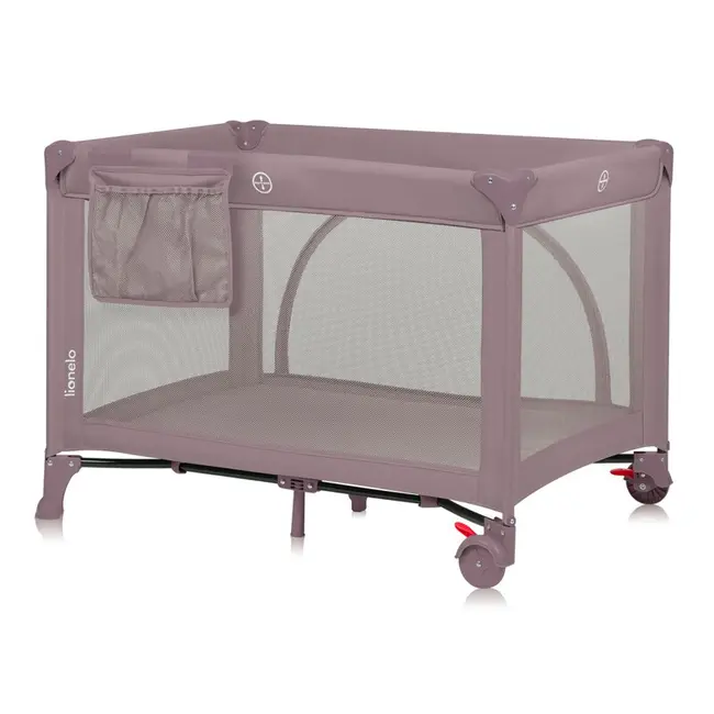 Patut pliant, Lionelo, Laura, 102 x 74 cm, Cu doua nivele, Functie de tarc, Cu roti, Include salteluta si geanta de transport, Pereti din plasa, Deschidere laterala, Pana la 15 kg, 0 luni +, Roz BYNLO-LAURA_PINK_NUDE