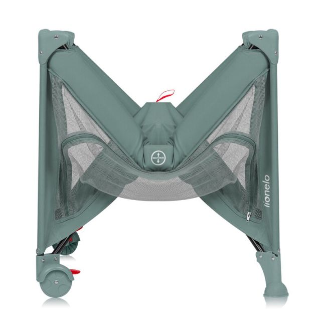 Patut pliant, Lionelo, Laura, 102 x 74 cm, Cu doua nivele, Functie de tarc, Cu roti, Include salteluta si geanta de transport, Pereti din plasa, Deschidere laterala, Pana la 15 kg, 0 luni +, Verde BYNLO-LAURA_GREEN_SAGE