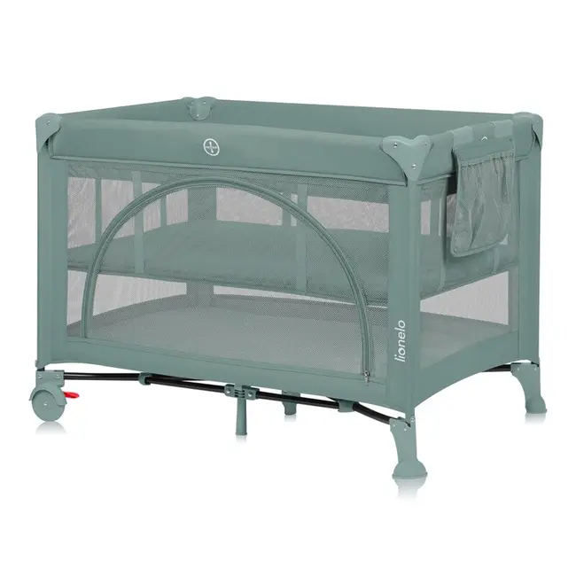 Patut pliant, Lionelo, Laura, 102 x 74 cm, Cu doua nivele, Functie de tarc, Cu roti, Include salteluta si geanta de transport, Pereti din plasa, Deschidere laterala, Pana la 15 kg, 0 luni +, Verde BYNLO-LAURA_GREEN_SAGE