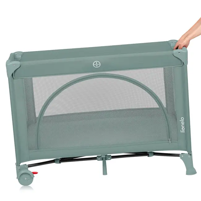 Patut pliant, Lionelo, Laura, 102 x 74 cm, Cu doua nivele, Functie de tarc, Cu roti, Include salteluta si geanta de transport, Pereti din plasa, Deschidere laterala, Pana la 15 kg, 0 luni +, Verde BYNLO-LAURA_GREEN_SAGE