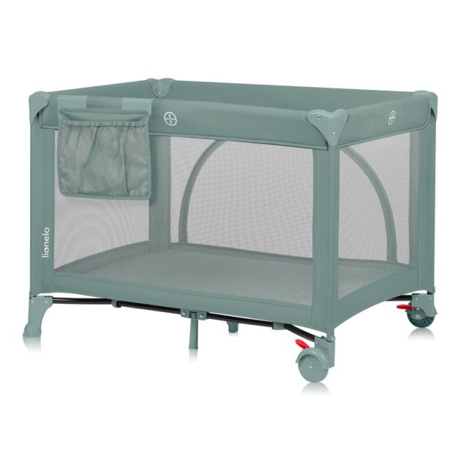 Patut pliant, Lionelo, Laura, 102 x 74 cm, Cu doua nivele, Functie de tarc, Cu roti, Include salteluta si geanta de transport, Pereti din plasa, Deschidere laterala, Pana la 15 kg, 0 luni +, Verde BYNLO-LAURA_GREEN_SAGE